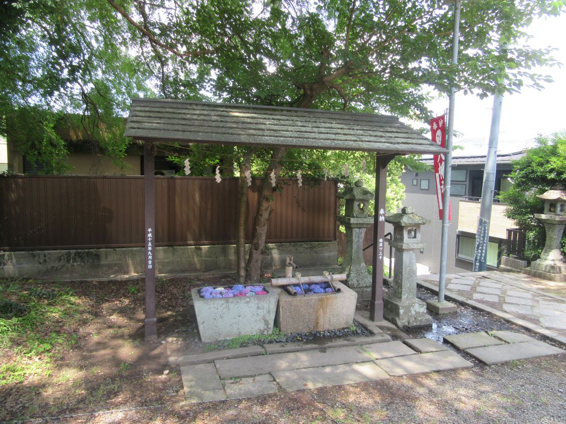 6月に長崎市の中川八幡神社で撮影した、花手水。