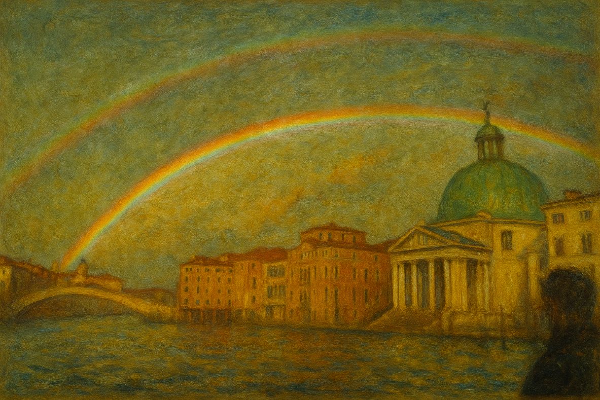 ヴェネツィアの二重の虹の写真を絵画風に！