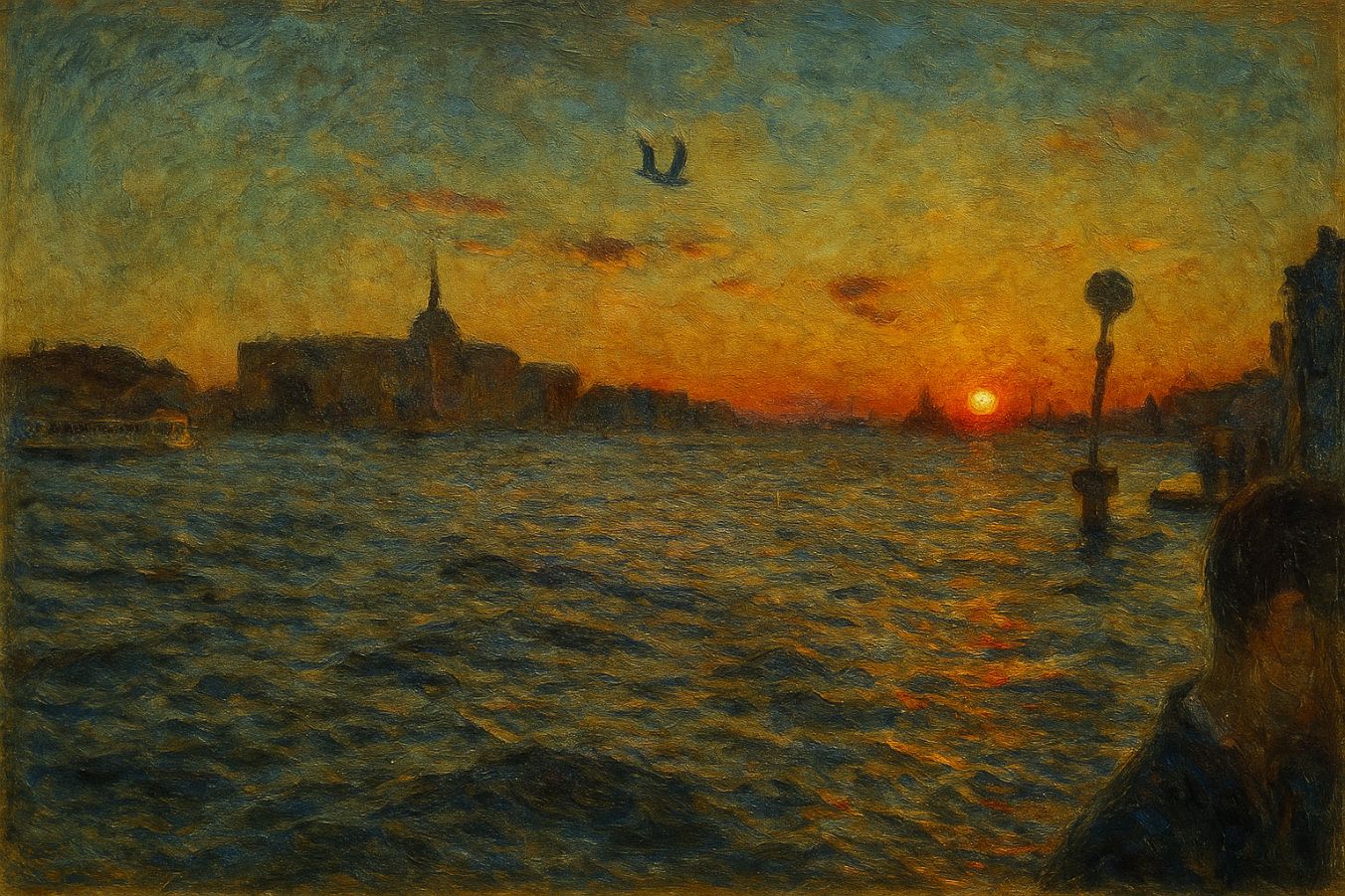 ヴェネツィアの夕陽の写真を絵画風に！