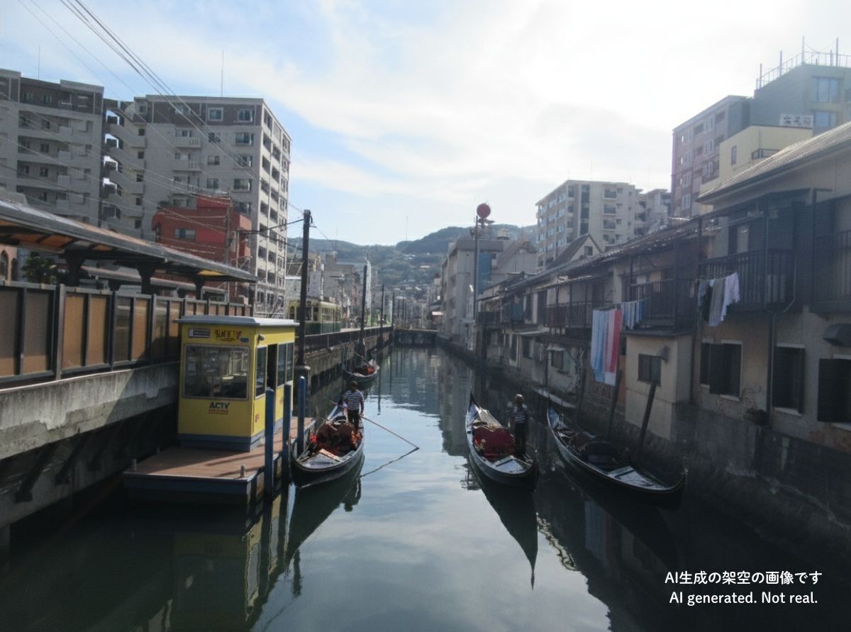 長崎市の大浦天主堂電停付近の風景をイタリアの「水の都」ヴェネツィア風に。