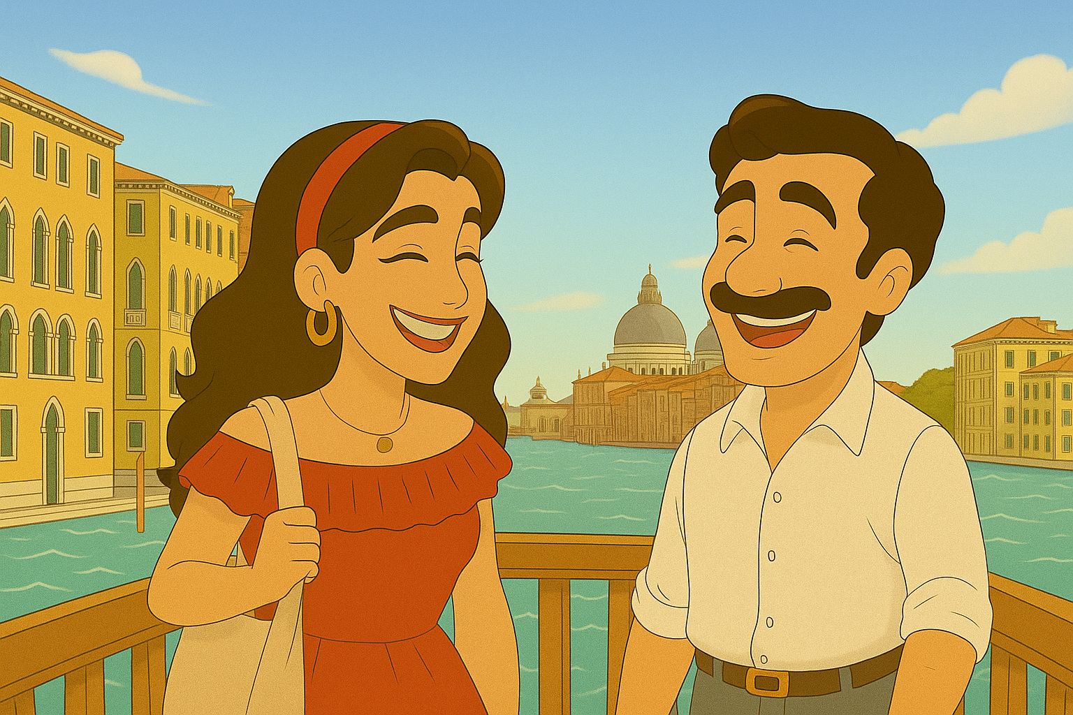 ヴェネツィアのアッカデーミア橋の近くにいるマルコとキアーラ。