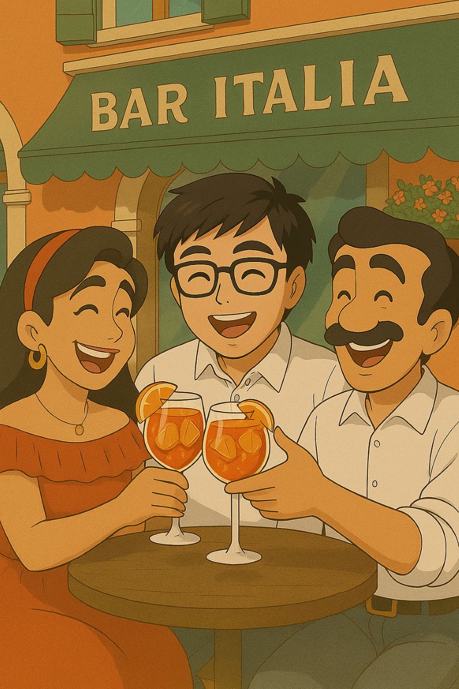 乾杯するマルコとキアーラと私。