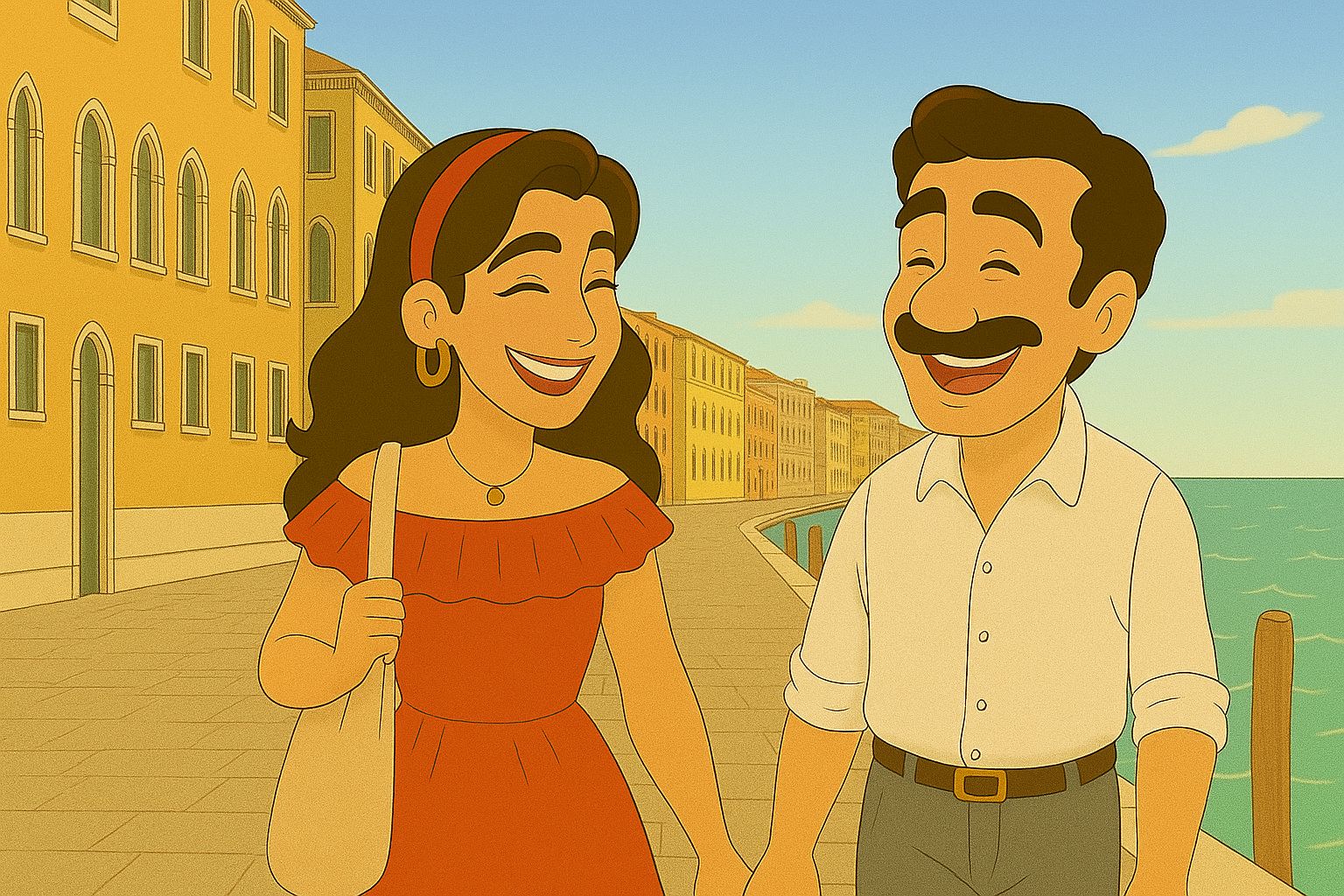 ヴェネツィアのフォンダメンテ・ノーヴェをゆったりと歩いているマルコとキアーラ。