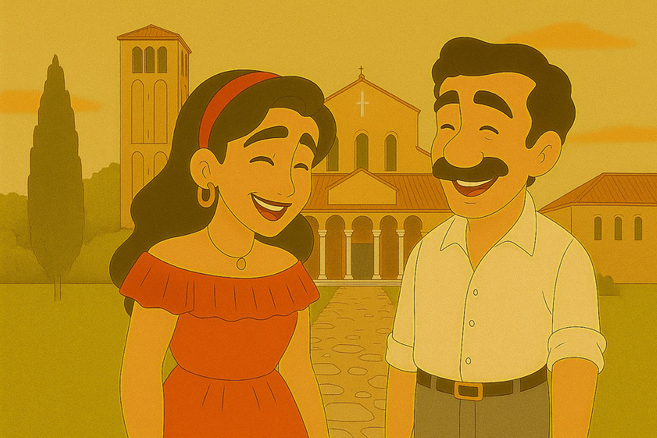 ヴェネツィアのトルチェッロ島の歴史を感じるマルコとキアーラ。